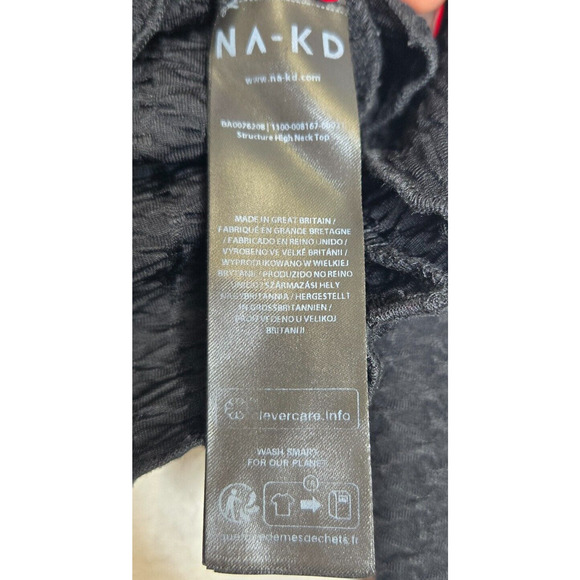 NA-KD Womens Structure Knit High Neck Cropped Top XXS Black Long Sleeve Stretch - Picture 11 of 12